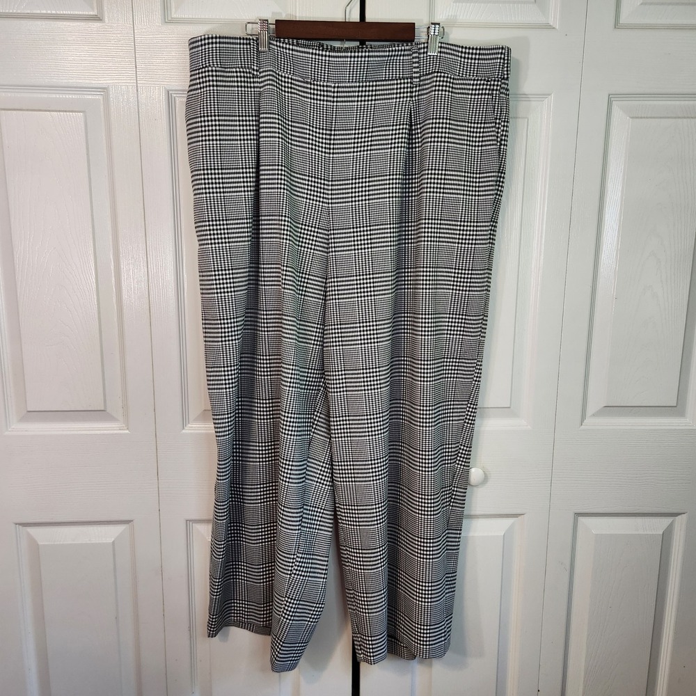 Eloquii Elements Plus Size 20 Houndstooth Wide Leg Trousers Black White Pleated